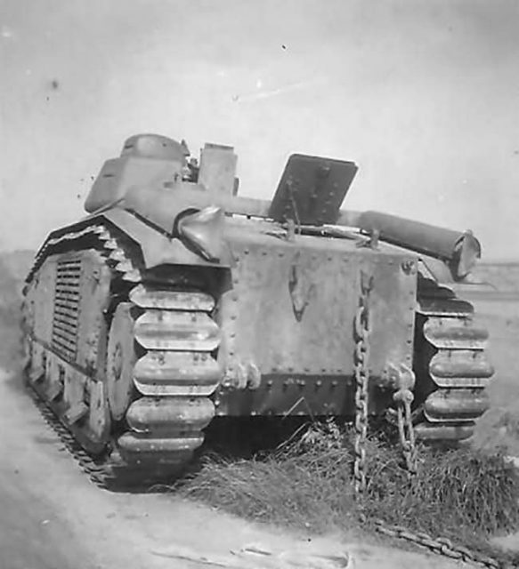 Char B1 bis abandoned by the roadside, rear view