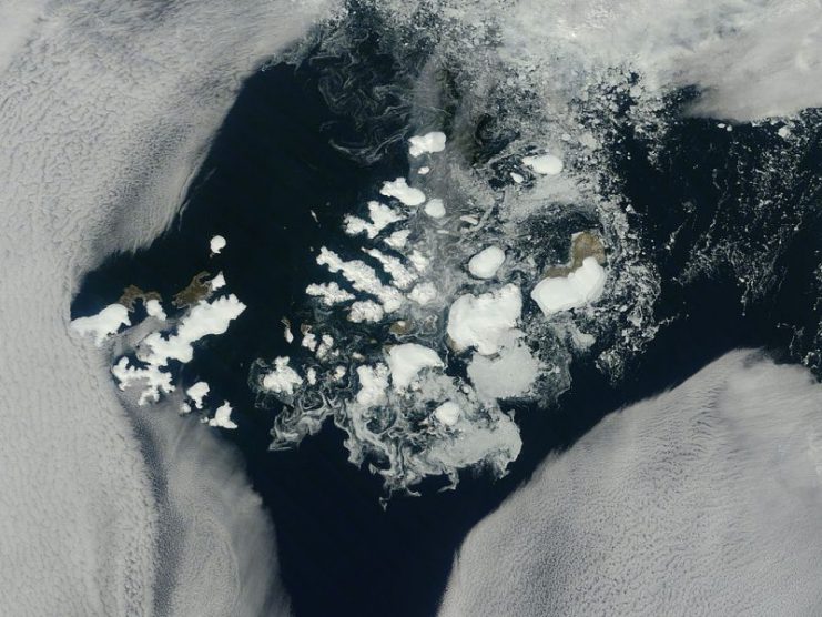 Satellite image of Franz Josef Land. Alexandra Land is one part of it.