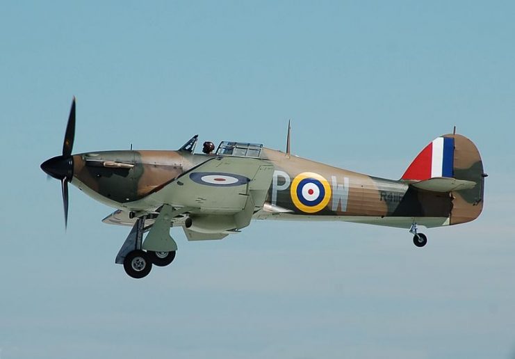 Hawker Hurricane R4118 fought in the Battle of Britain. Here it arrives at the 2014 Royal International Air Tattoo, England.