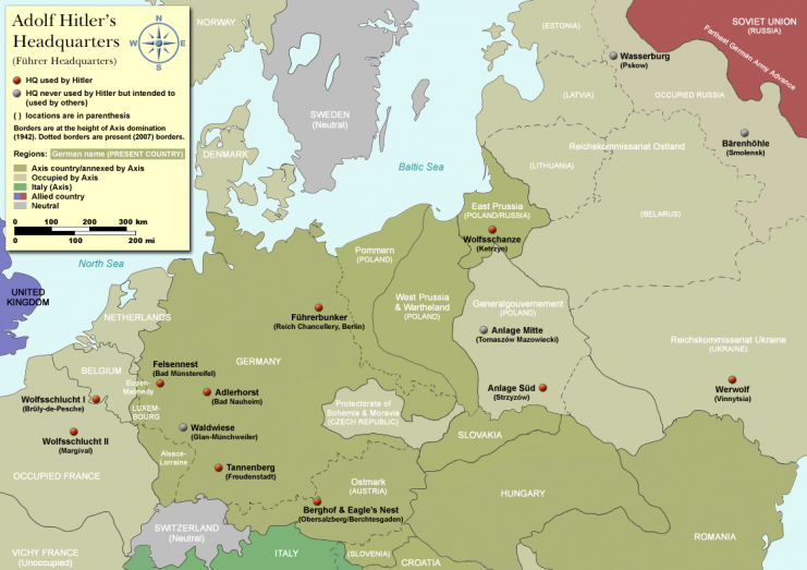 Map showing the location of “Werwolf”, and other Führer Headquarters throughout Europe. Photo: Dennis Nilsson / CC BY 3.0