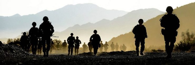 Members of 40 Commando Royal Marines, conduct a patrol exercise.