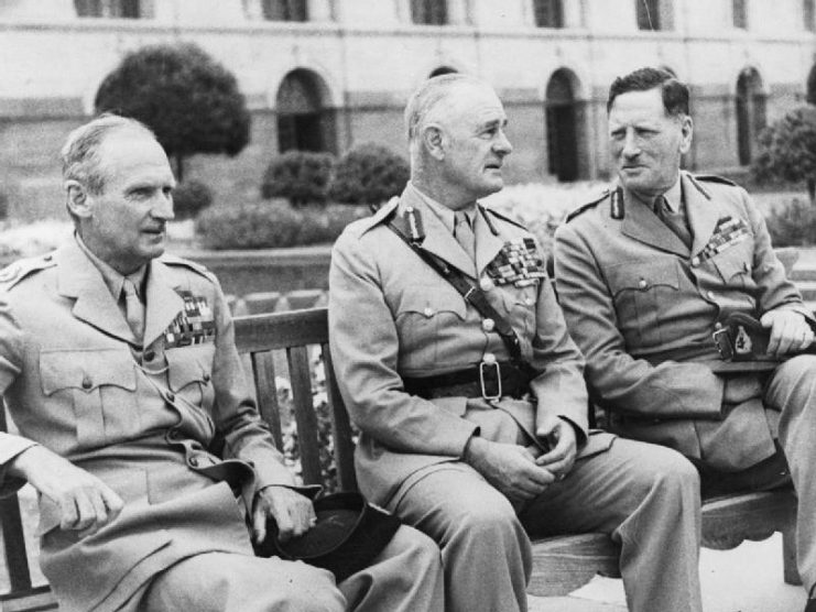 General Wavell as Viceroy of India (centre), with the C-in-C of the Indian Army Auchinleck (right) and Montgomery.