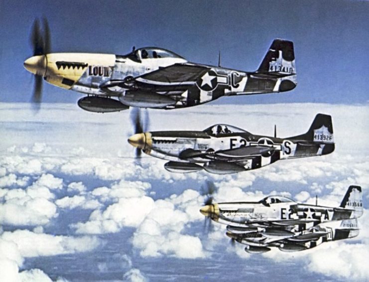 P-51 Mustangs of the 375th Fighter Squadron, Eighth Air Force mid-1944