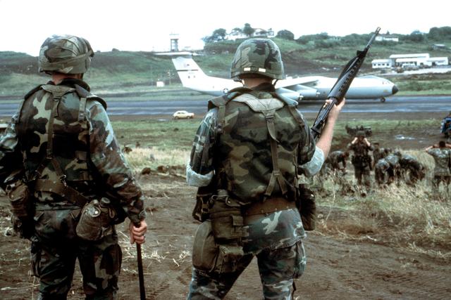 PASGT vests and helmets being used by soldiers of the 82nd Airborne Division during the invasion of Grenada in October 1983, the first combat usage of the PASGT system.