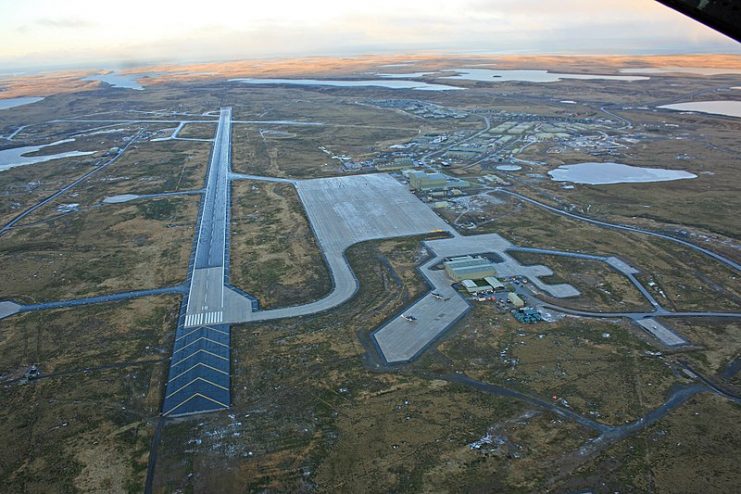 RAF Mount Pleasant, home to No. 1435 Flight providing air defense for the Falkland Islands. Photo: Donald Morrison CC BY 2.0