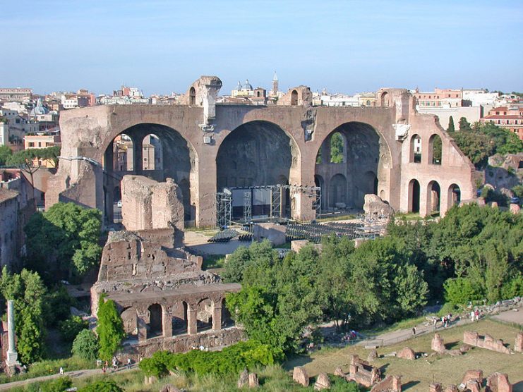 The Basilica of Maxentius in the Roman Forum. Completed by his enemy Constantine, it was one of the most impressive edifices of ancient times.