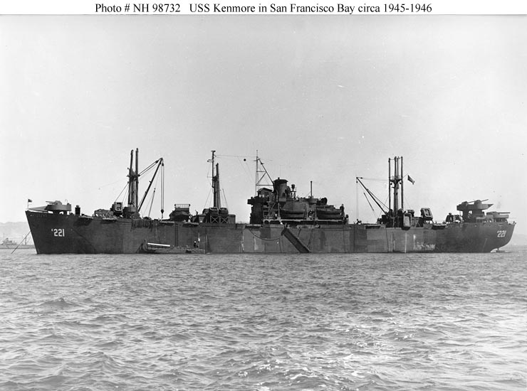 USS Kenmore (AK-221), in San Francisco Bay, California, in late 1945 or early 1946.
