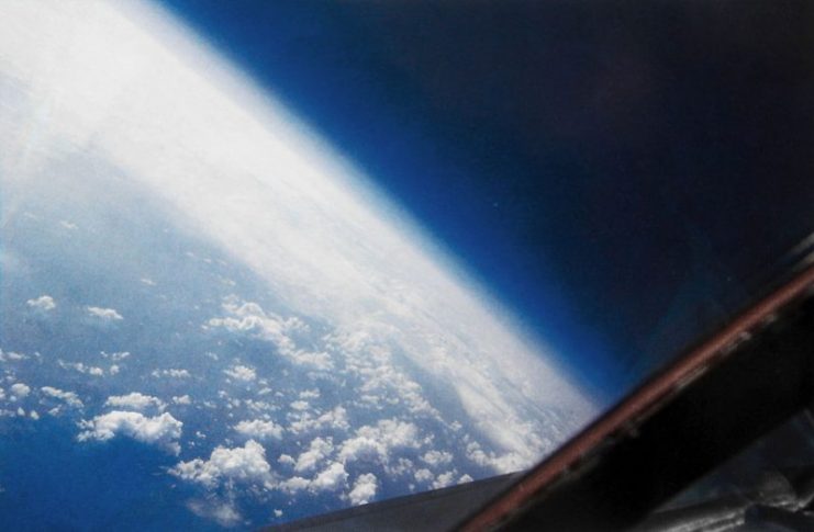 View from the cockpit at 83,000 feet (25,000 m) over the Atlantic Ocean