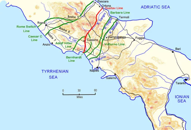 Map of the Italian Campaign. Altavilla is located near Salerno