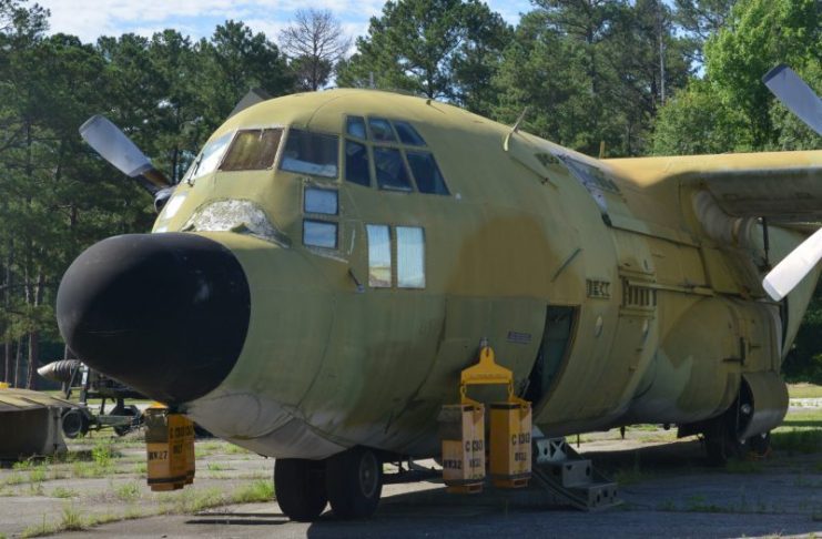 C-130: the subtle differences like the rocket mounts on either side of the fuselage. Inside, there are many more heavily strengthened structural modifications that were made to withstand the hard takeoffs and landings.