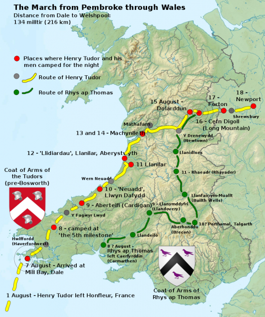 Henry Tudor and Rhys ap Thomas’ march through Wales. Photo: Llywelyn2000 / CC BY-SA 4.0