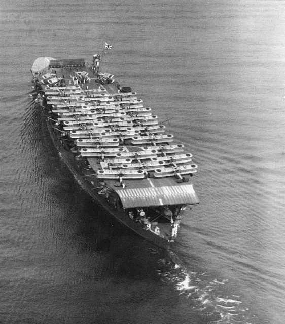 A stern view of Akagi off Osaka on 15 October 1934.
