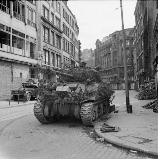 A Sherman Firefly of 7th Armoured Division in Hamburg, 4 May 1945