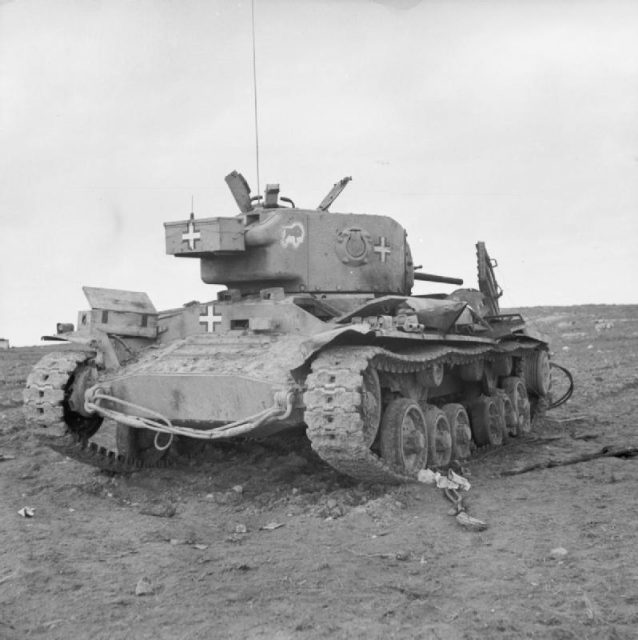 A Valentine tank which was captured by the Germans in 1942 and used by them until it was knocked out, February 1943