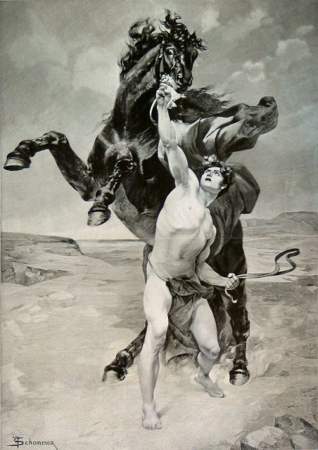 Alexander taming Bucephalus by F. Schommer, German, late 19th century