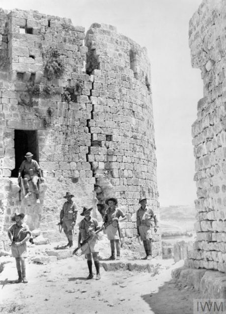 Australian troops among the ruins of the old Crusader castle at Sidon, Lebanon.