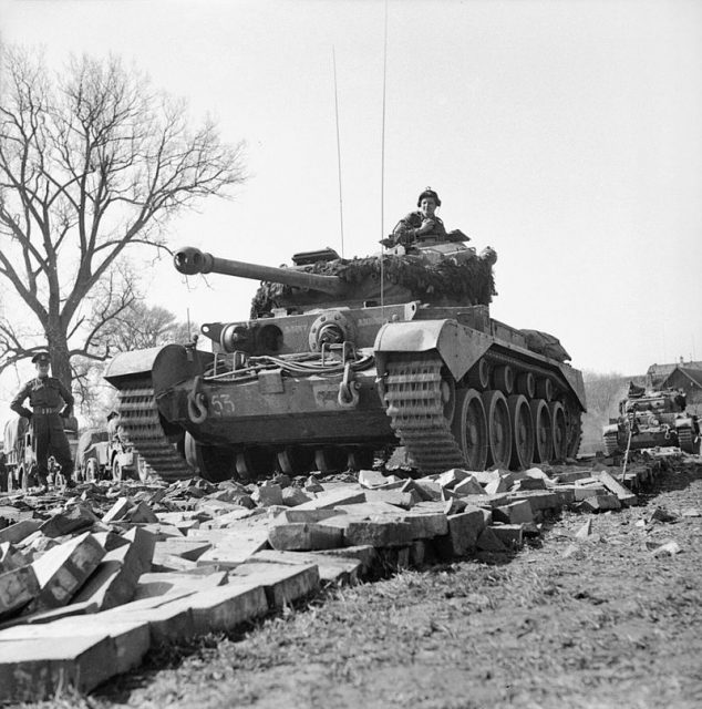 Comet tanks of the 2nd Fife and Forfar Yeomanry, 11th Armoured Division, crossing the Weser at Petershagen, Germany, 7 April 1945