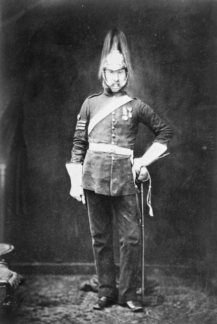 Sergeant Major William Stewart, 5th Dragoon Guards, seen by HM Queen Victoria at Aldershot.