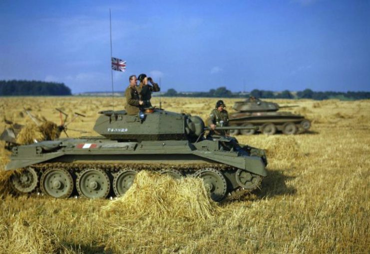 Crusader II, and Covenanter at rear, training in Yorkshire, 1942