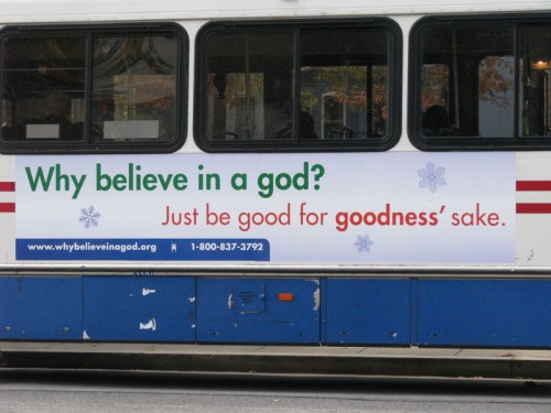 A bus ad put up by the American Humanist Association. Photo: Kvonnegut CC BY-SA 3.0