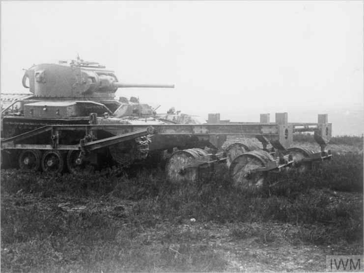 Infantry tank Valentine with mine-rollers.