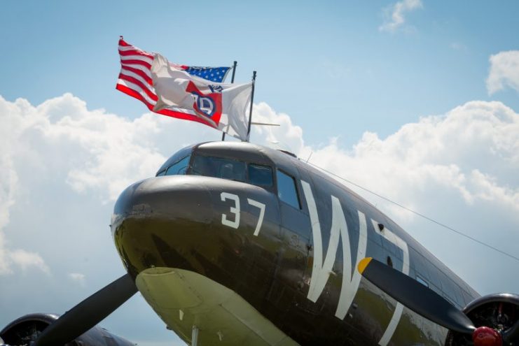 Duxford, UK – 25th May 2014: A WW2 US Douglas Dakota at Duxford Airshow.