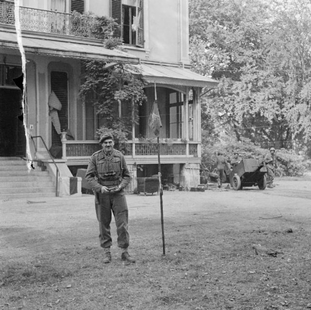 Major General Roy Urquhart standing outside his headquarters during Operation Market Garden, September 1944.