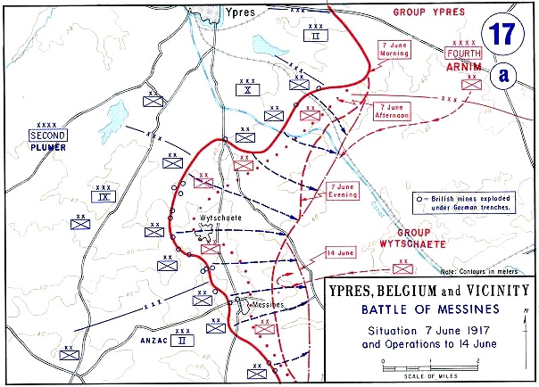 Map of the mines laid before the Battle of Messines, 1917
