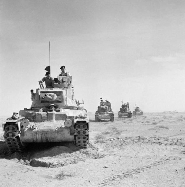 Matilda tanks on the move outside the perimeter of Tobruk, 18 November 1941.