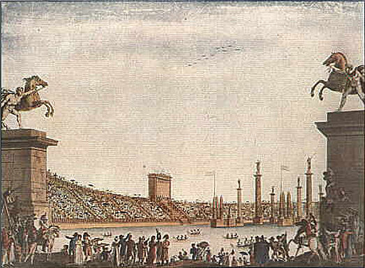 A modern naumachia held in the Civic Arena of Milan in 1807.