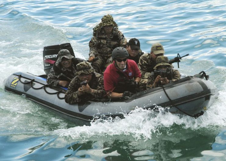 Philippine Naval Special Warfare Group members. Two of them are armed with M3.