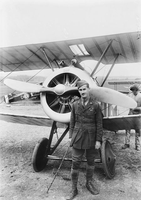 Portrait of Major Wilfred Ashton McCloughry MC, the Commanding Officer of No. 4 Squadron AFC, and his Sopwith Camel, June 6, 1918.