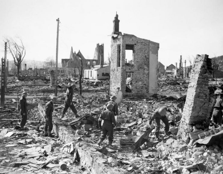 British troops pick through the ruins of Namsos, April 1940