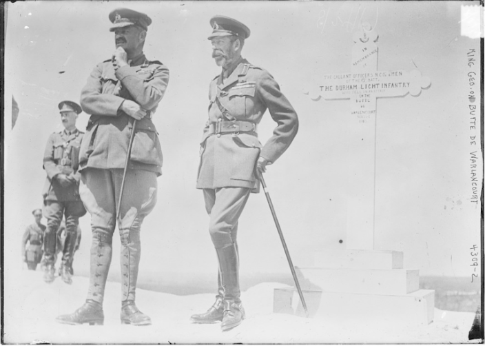 King George V (right) at the Butte de Warlencourt Cemetery on 24 August 1917