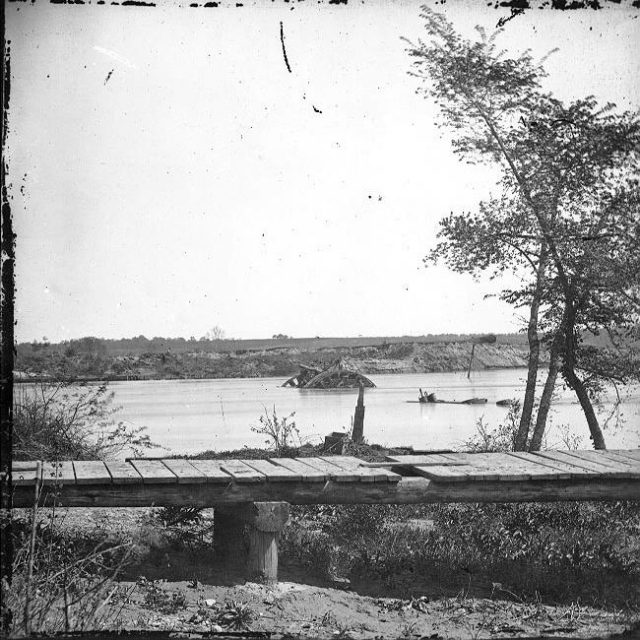 Site of the sinking of Virginia II and other ships in the James River. The part showing above water is from CSS Jamestown.