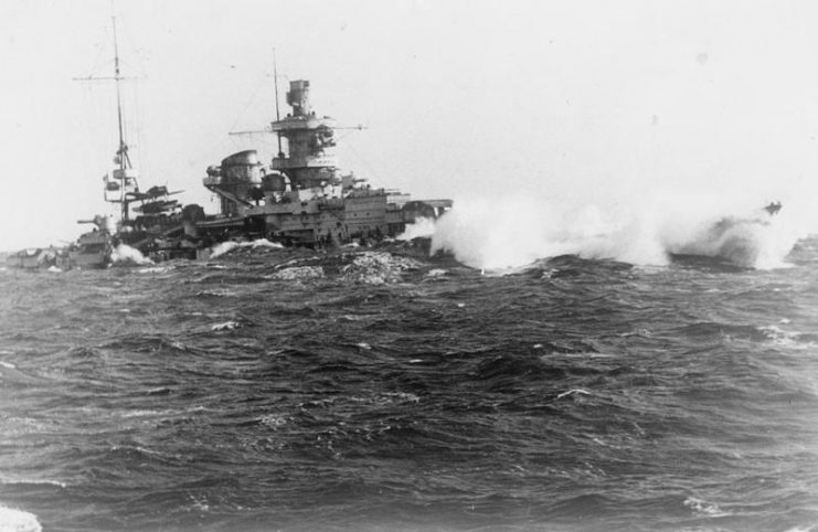 The German Battlecruiser Scharnhorst in Heavy Weather in 1940 41, Atlantic Operation.