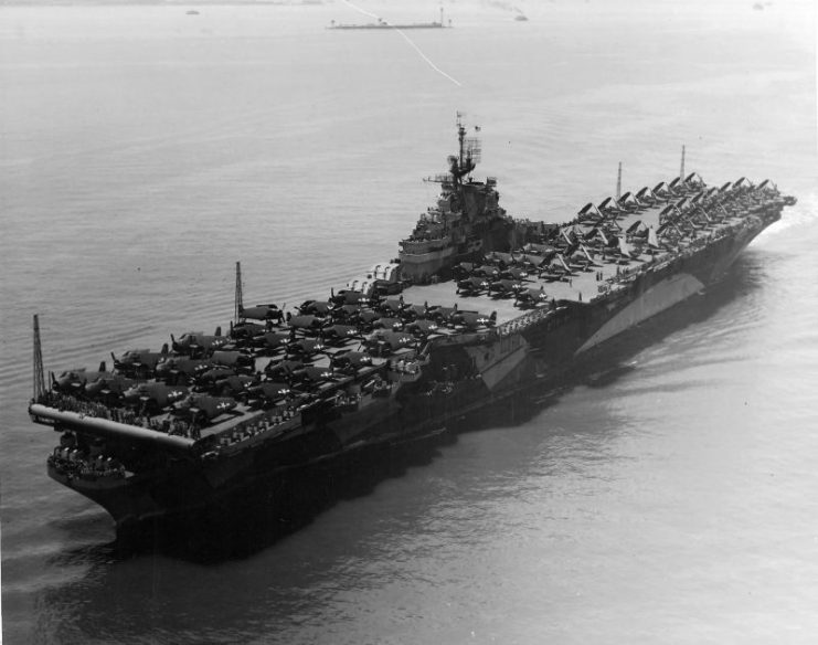 USS Ticonderoga underway at Hampton Roads 26 June 1944