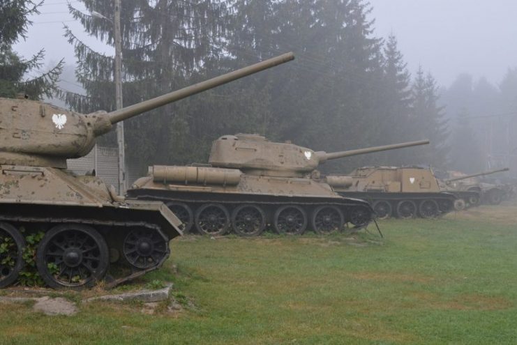 These Soviet built T-34-85 medium tanks are just part of the extensive collection of military vehicles on display at the White Eagle Military Museum, Skarzysko Kamienna, Poland. Photo: Hawkeye UK CC BY-SA 2.0