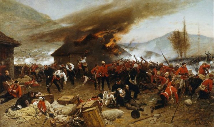 Painting of the Battle of Rorke’s Drift which took place in Natal during the Anglo-Zulu War in 1879.