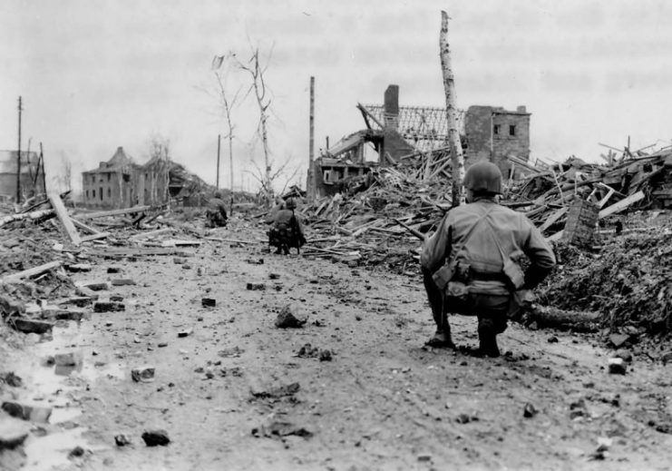 35th Infantry Division 137th Infantry Regiment Patrol at Unterbach Germany 1945