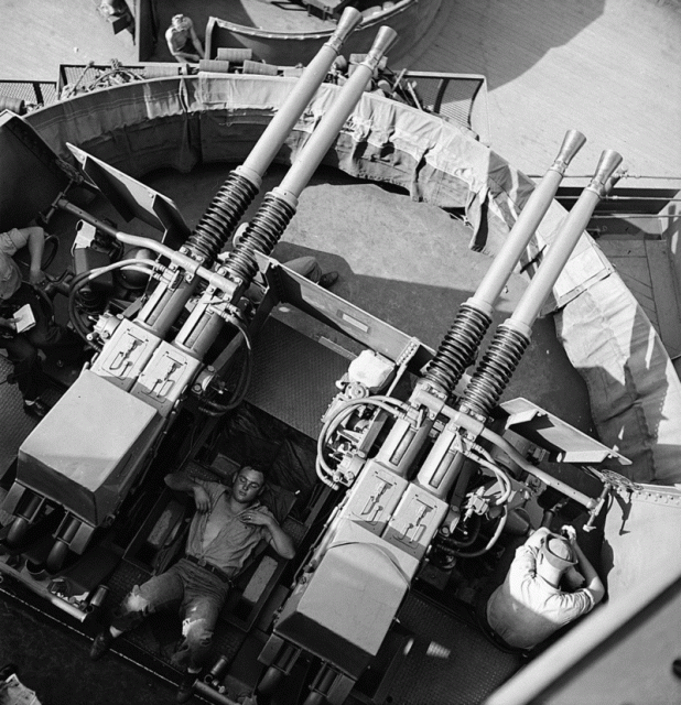 A 40 mm quadruple gun mount on board USS New Jersey in 1944