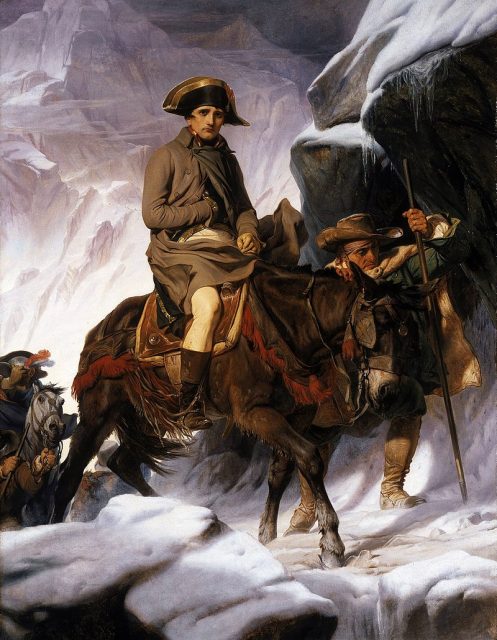 Bonaparte Crossing the Alps, realist version by Paul Delaroche from 1848.