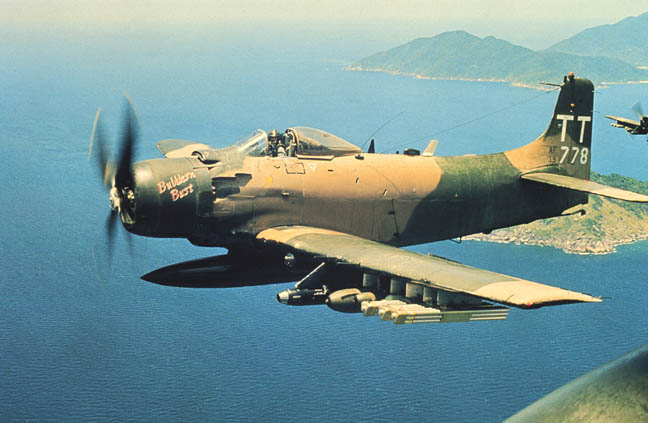 A Douglas A-1H Skyraider (s/n 52-139778) of the 602nd Special Operations Squadron over Vietnam in June 1970.