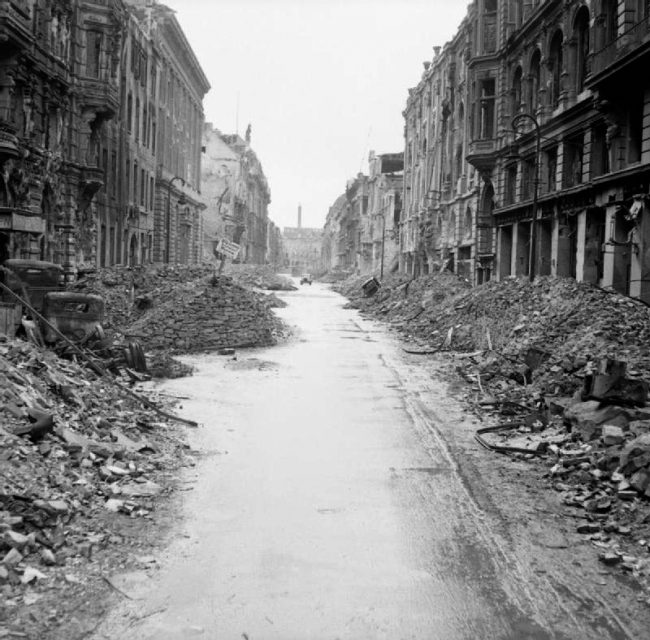 A devastated street in the Berlin city centre just off the Unter den Linden, 3 July 1945.