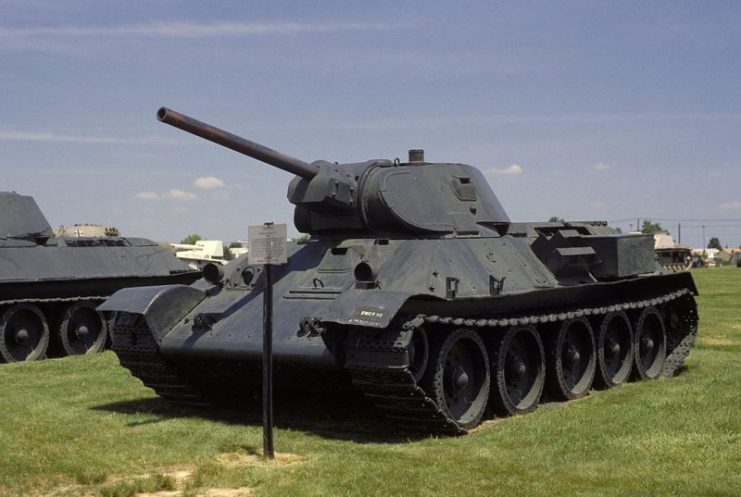 A Soviet T-34 76 tank on display at the US Army Aberdeen Proving Grounds.