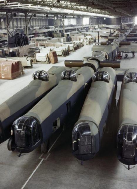 Lancasters under construction at Avro’s factory at Woodford, Cheshire, 1943