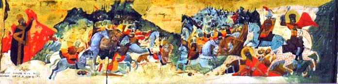 A detail from a 16th-century icon of Stefan Dečanski, depicting the Battle of Velbazhd.