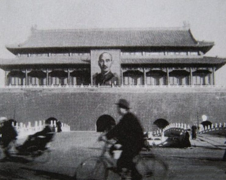 Portrait of Chiang Kai-shek hangs on the Tiananmen.