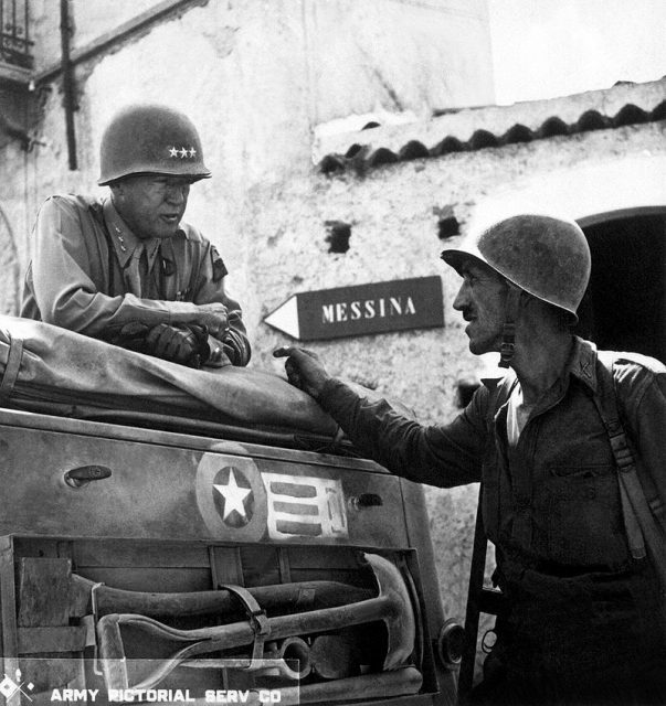 Patton near Brolo, Sicily, in 1943