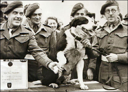 Rob the Collie receiving his Dickin Medal in 1945.